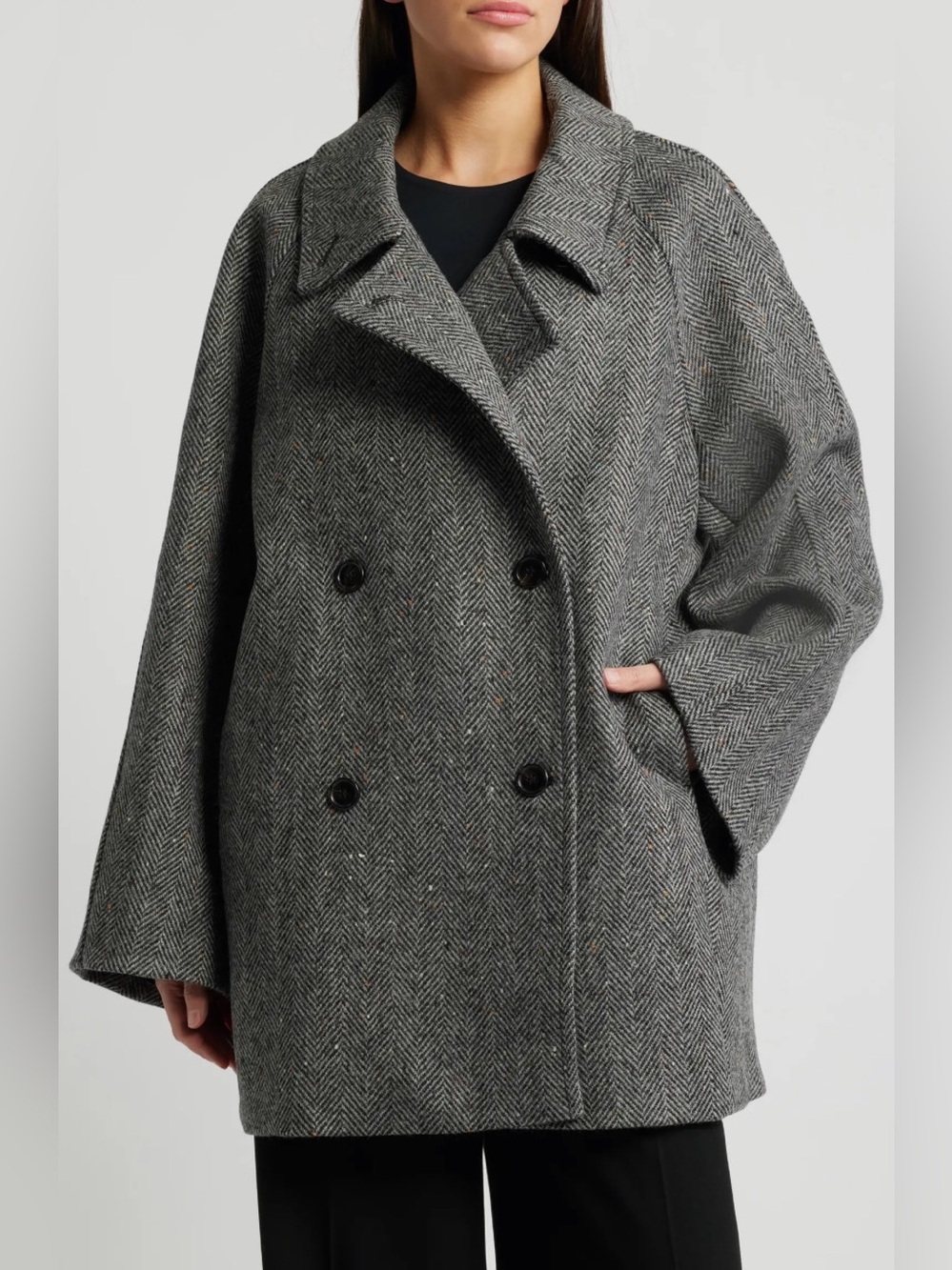 COS Oversize Herringbone Double Breasted Stretch Wool Coat